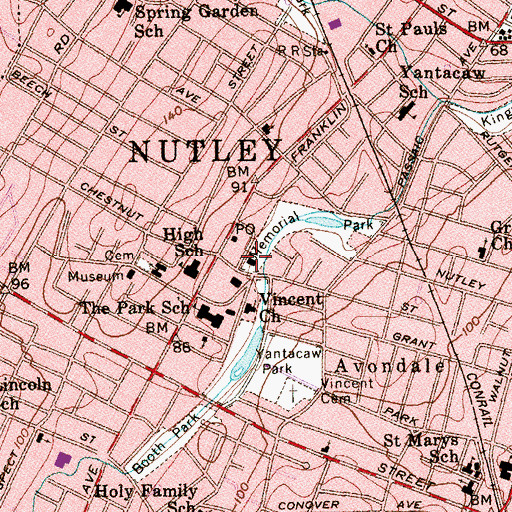 Topographic Map of Nutley Volunteer Fire Department Station 1, NJ