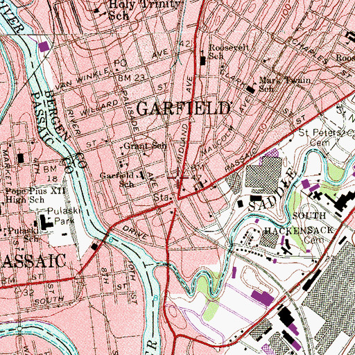 Topographic Map of City of Garfield Fire Department Company 1, NJ