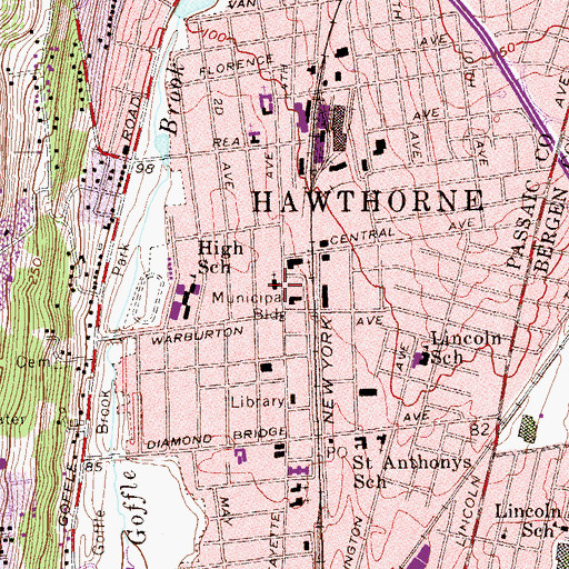 Topographic Map of Hawthorne Fire Prevention Bureau, NJ