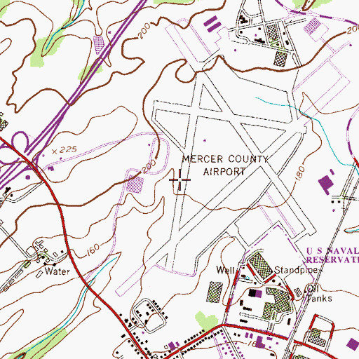 Topographic Map of Trenton - Mercer Airport Fire Department Station 34, NJ