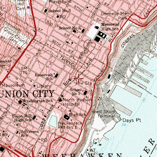 Topographic Map of North Hudson Regional Fire and Rescue Engine 5, NJ