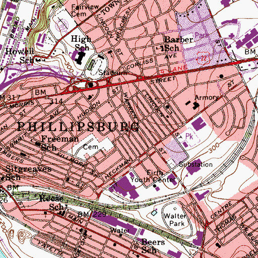 Topographic Map of Phillipsburg Fire Department Station 94 - 2 Alert Hook and Ladder Company, NJ