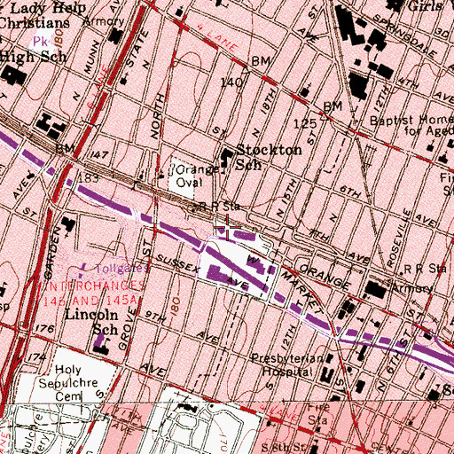 Topographic Map of East Orange Fire Department, NJ