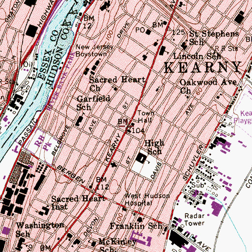 Topographic Map of Kearny Volunteer Emergency Rescue Squad - Fire Station, NJ