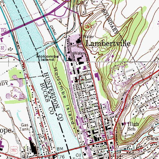Topographic Map of Lambertville Fire Department Columbia Fire Company 4, NJ
