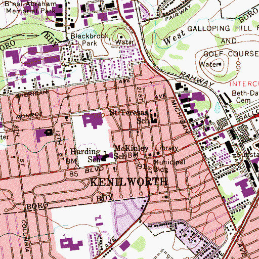 Topographic Map of Kenilworth Fire Prevention Bureau, NJ