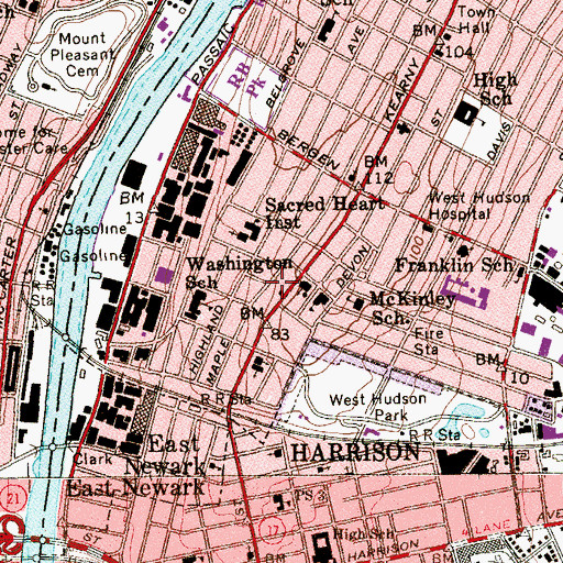 Topographic Map of Kearny Fire Department Station 2, NJ