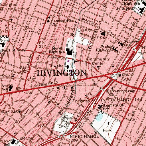 Topographic Map of Irvington Fire Department Headquarters, NJ