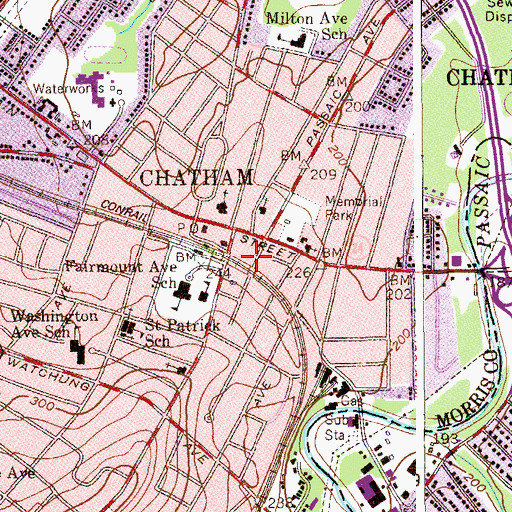 Topographic Map of Chatham Borough Fire Department, NJ
