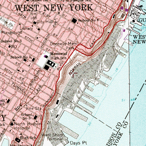 Topographic Map of North Hudson Regional Fire and Rescue, NJ