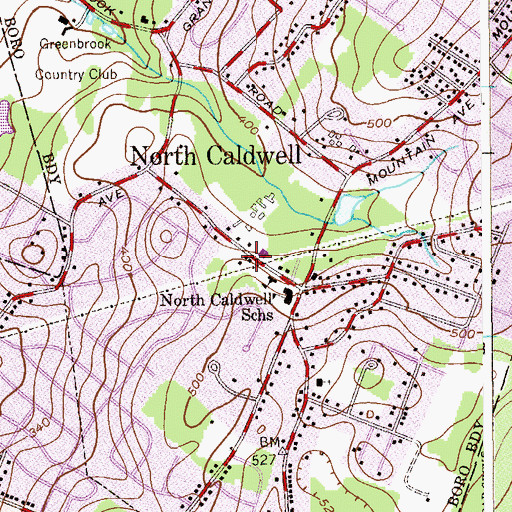 Topographic Map of North Caldwell Fire Department, NJ