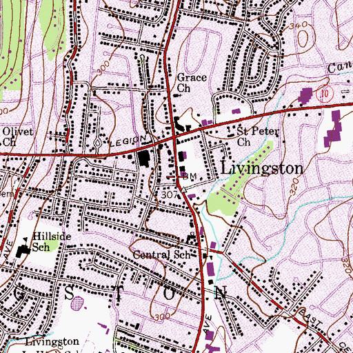 Topographic Map of Livingston Fire Department Headquarters, NJ