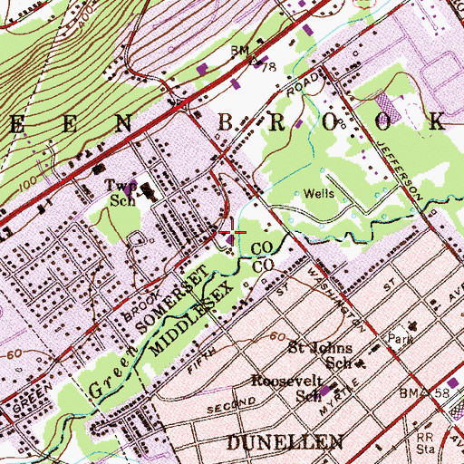 Topographic Map of Green Brook Volunteer Fire / EMS, NJ