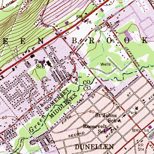 Topographic Map of Green Brook Rescue Squad, NJ