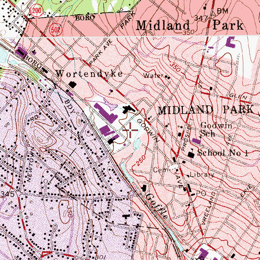 Topographic Map of Midland Park Fire Department, NJ