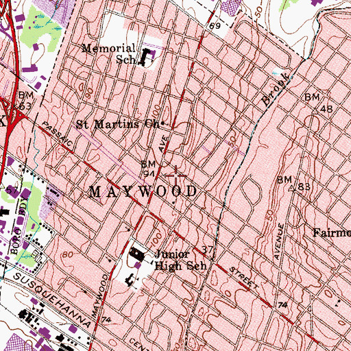 Topographic Map of Maywood Fire Department Station 1, NJ