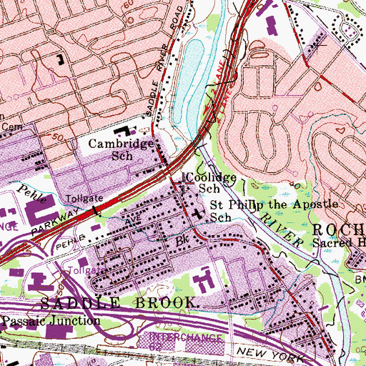 Topographic Map of Saddle Brook Fire Prevention Bureau, NJ