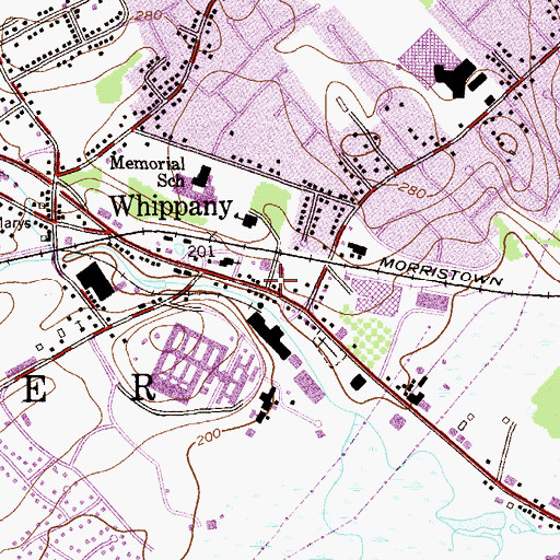 Topographic Map of Whippany Fire Department, NJ