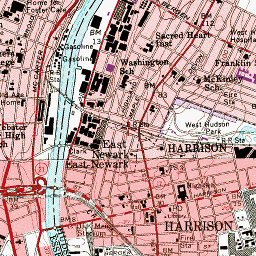 Topographic Map of East Newark Fire Station, NJ