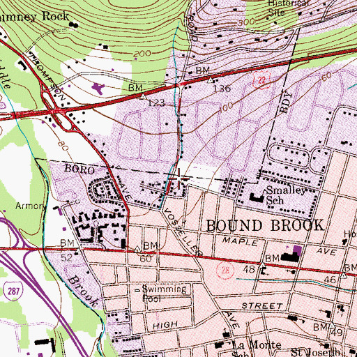 Topographic Map of Bound Brook Fire Department, NJ