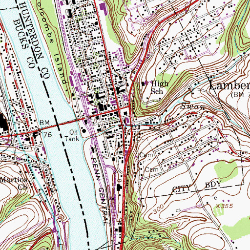 Topographic Map of Lambertville Fire Department Hibernia Company 2, NJ