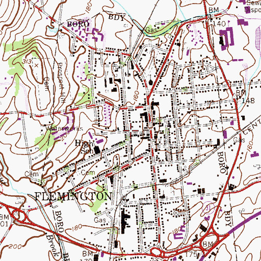 Topographic Map of Flemington Fire Department, NJ