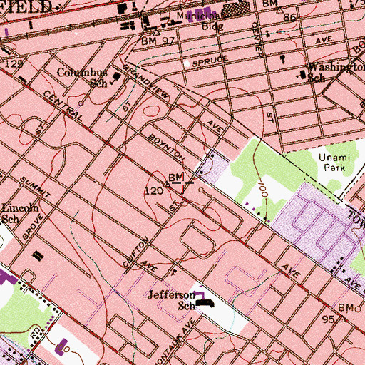 Topographic Map of Westfield Fire Department Station 2, NJ