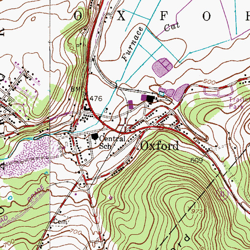 Topographic Map of Oxford Volunteer Fire Department, NJ