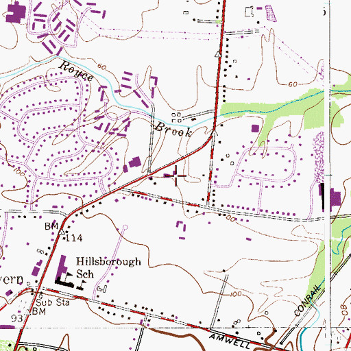 Topographic Map of Hillsborough Volunteer Fire Company 2, NJ