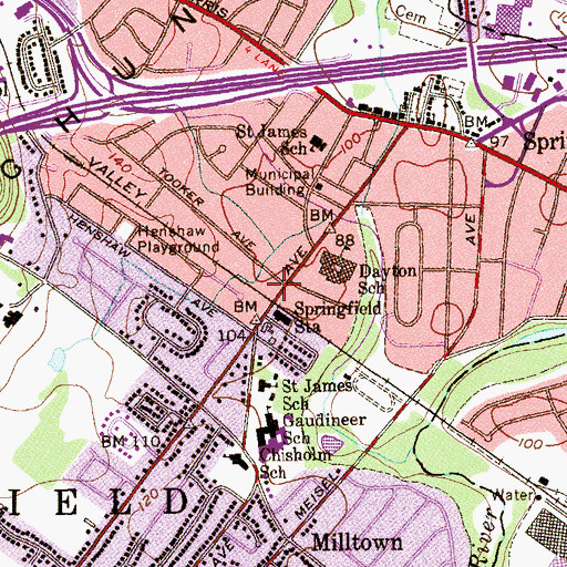 Topographic Map of Springfield Fire Department, NJ