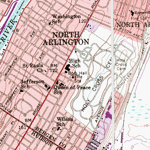 Topographic Map of North Arlington Fire Department Headquarters, NJ