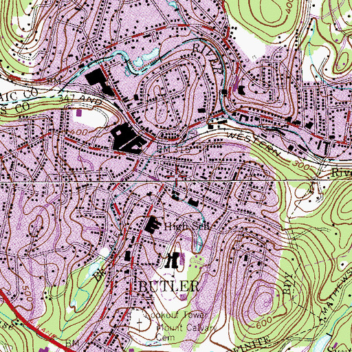 Topographic Map of Butler Fire Department / Kinney Hose Company 1, NJ