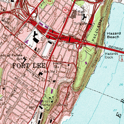Topographic Map of Fort Lee Fire Department Company 1, NJ