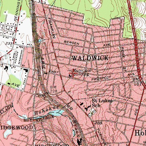 Topographic Map of Waldwick Volunteer Fire Department Company 1, NJ