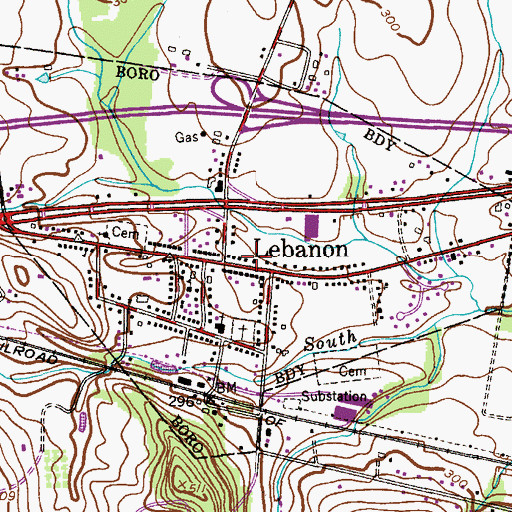 Topographic Map of Lebanon Volunteer Fire Company Station 18, NJ