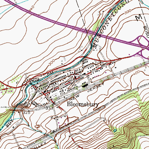 Topographic Map of Bloomsbury Hose Company 1, NJ