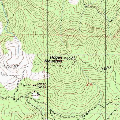 Topographic Map of Hogan Mountain, CA