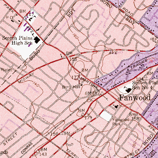 Topographic Map of Fanwood Fire Department, NJ
