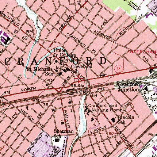 Topographic Map of Cranford Fire Department, NJ