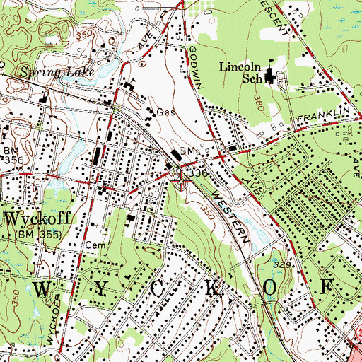 Topographic Map of Wyckoff Township Fire Department Non Emergency, NJ
