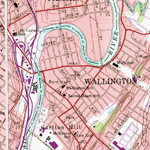 Topographic Map of Wallington Fire Department Truck Company 201, NJ