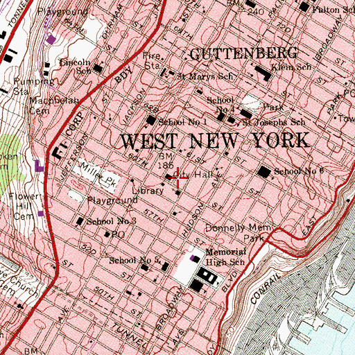 Topographic Map of West New York Fire Station, NJ