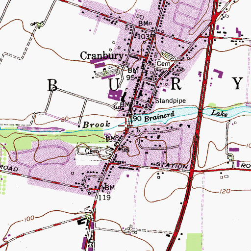 Topographic Map of Cranbury Volunteer Fire Company 1 Station 48, NJ