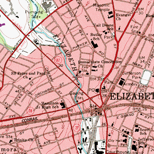 Topographic Map of Elizabeth Fire Department, NJ