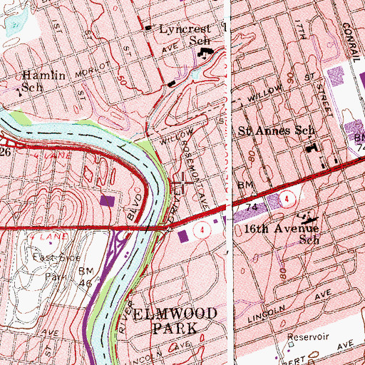 Topographic Map of Elmwood Park Fire Department Station 2, NJ