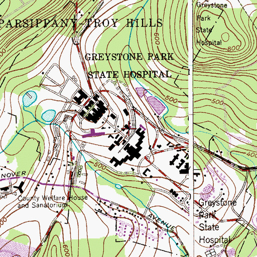 Topographic Map of Greystone Park Fire Department, NJ
