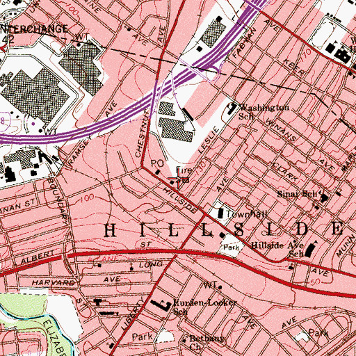 Topographic Map of Hillside Fire Department Station 2, NJ