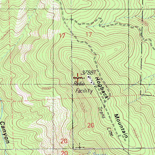 Topographic Map of Hogback Mountain, CA