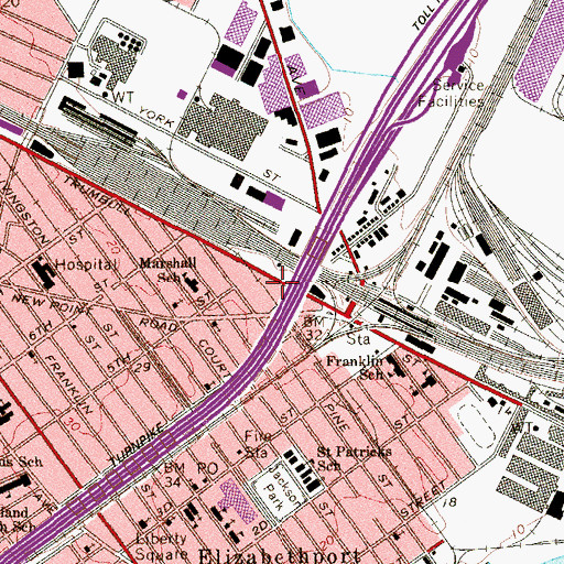Topographic Map of Elizabeth Fire Department Station 3, NJ