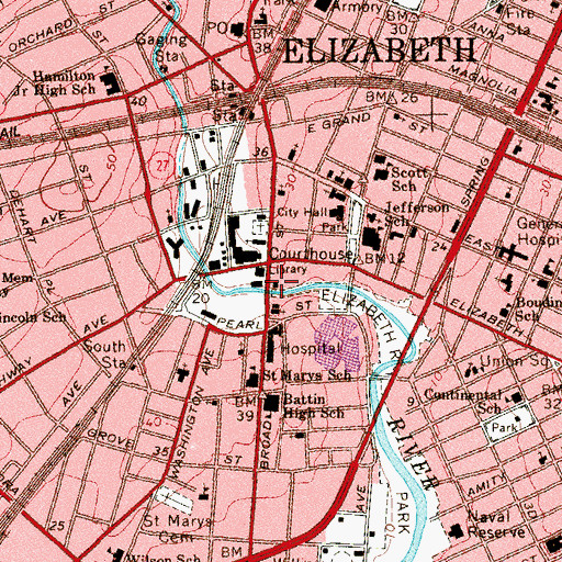 Topographic Map of Elizabeth Fire Department Station 1, NJ